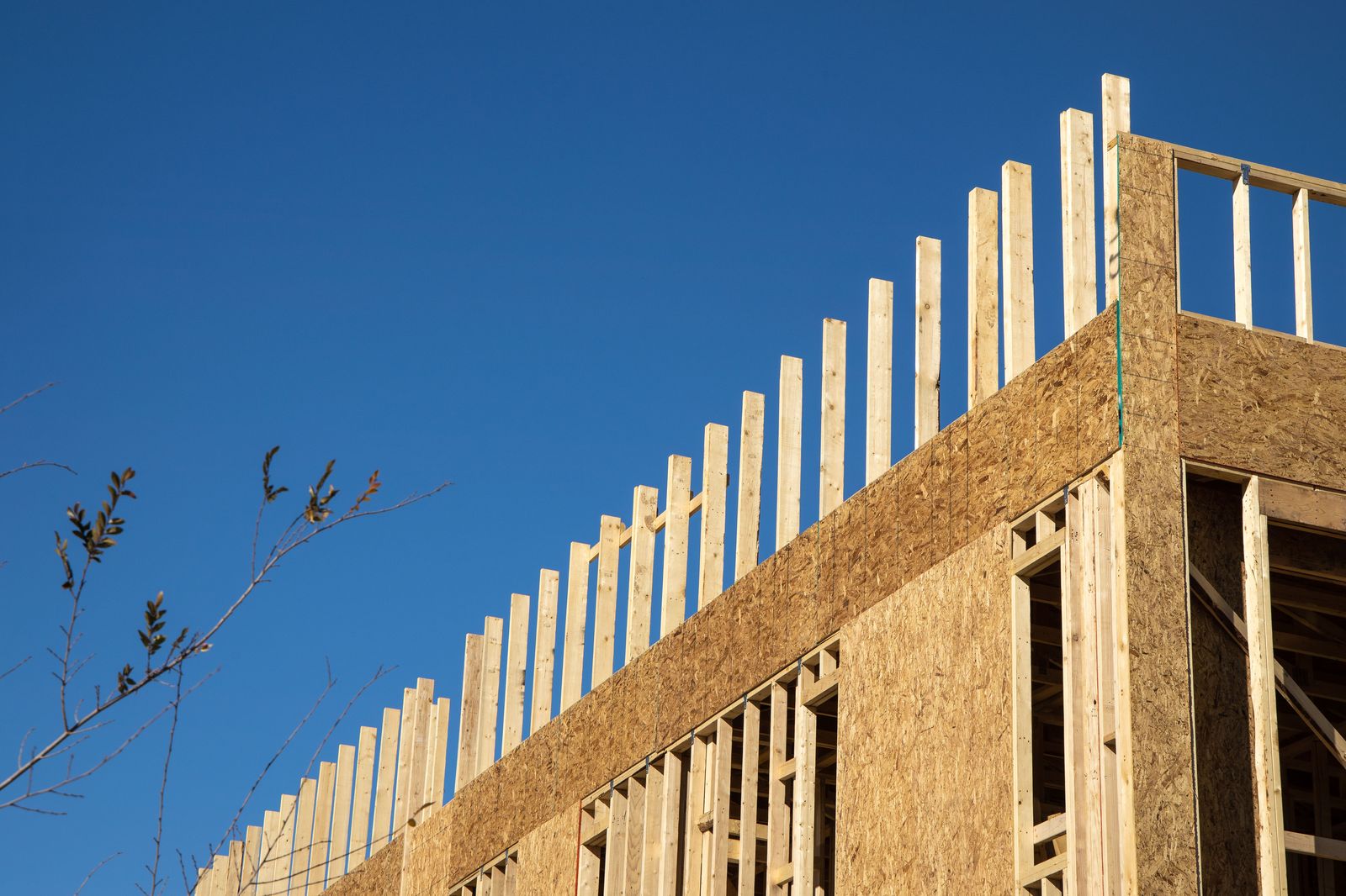 Rafters against deep blue sky